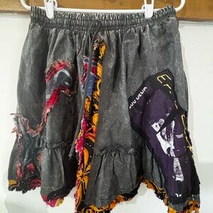Edgy Patchwork Mini Skirt in Gray and Multicolor